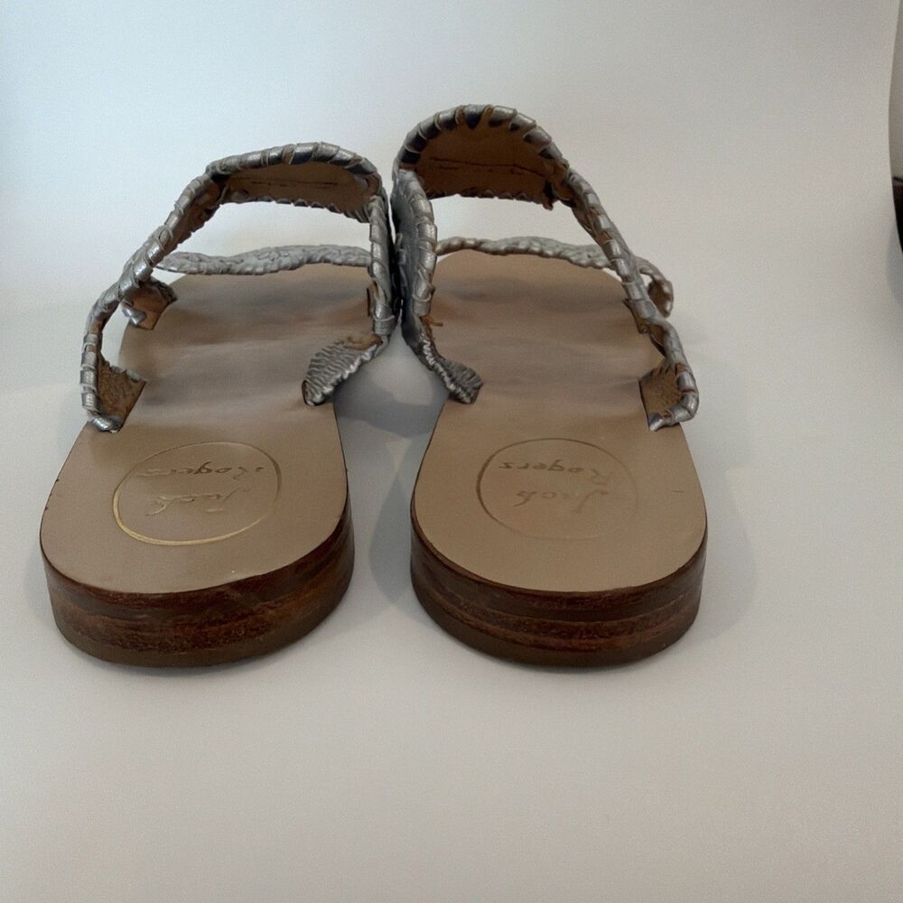 Jack Rogers Womens  Sz 10 Lauren Sandals Silver Leather EUC - Picture 6 of 12